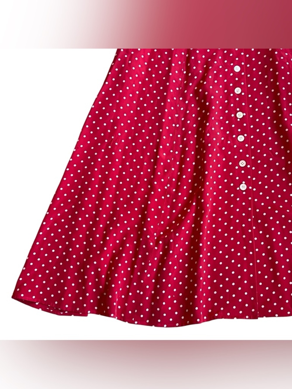 J. Peterman Sz 8 Red Polka Dot 100% Silk Button Front Fit & Flare Maxi Dress - Picture 7 of 14